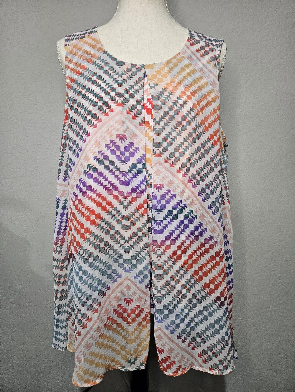 EUC Sharagano Multicolor Geometric Print Sleeveless Tunic 1X